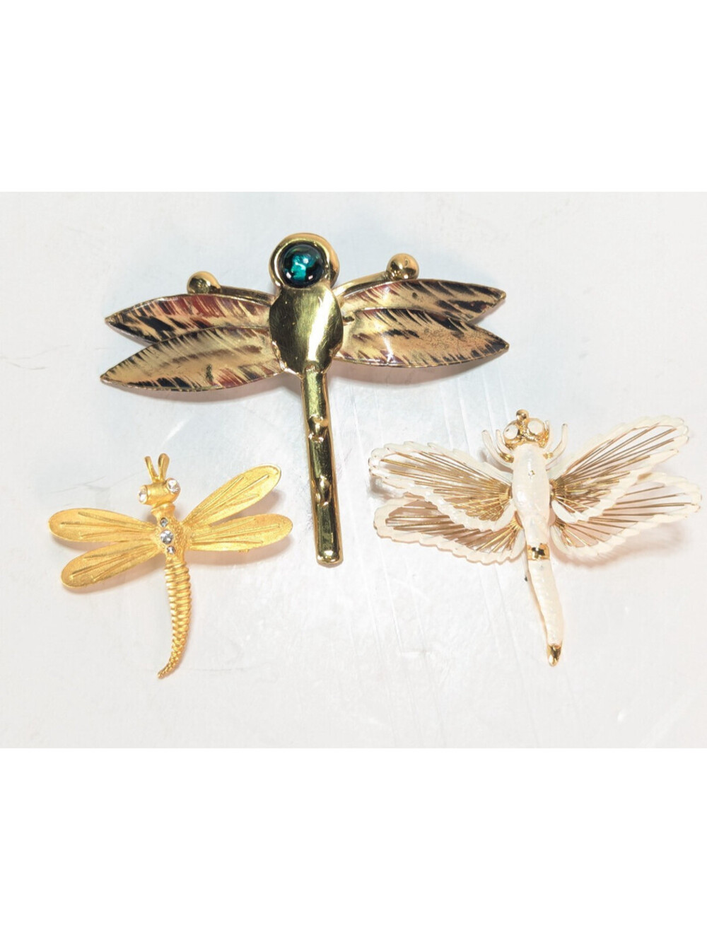 Dragonfly Rhinestone Gold Tone Brooch/Pin Lot of 3 Insects Bugs Monet Artisan